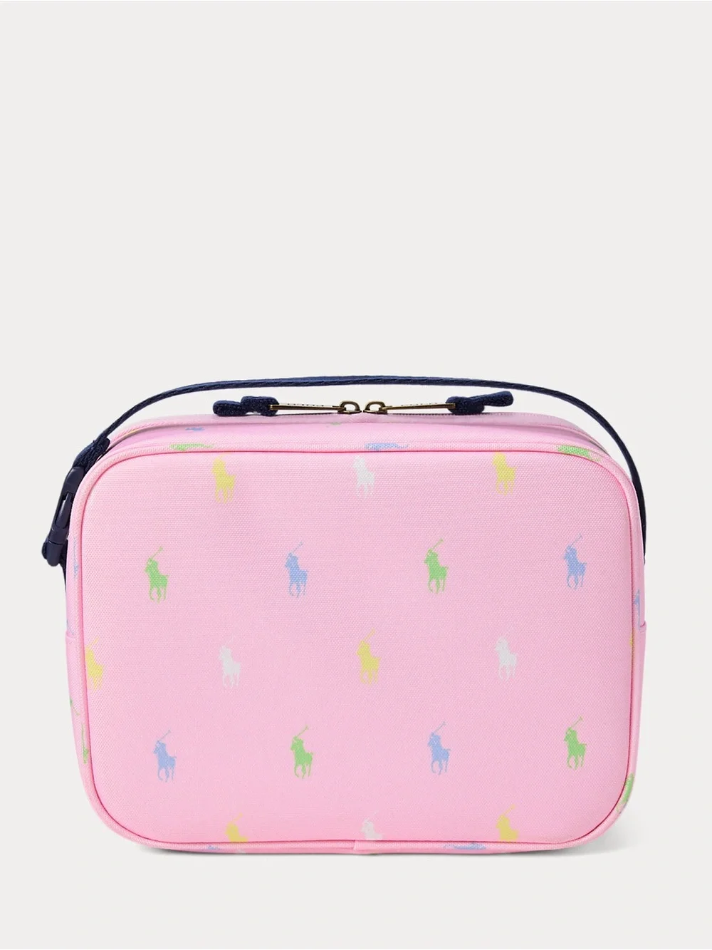 Ralph Lauren Kids Pink Lunch Tote with Multicolor Polo Pony Print